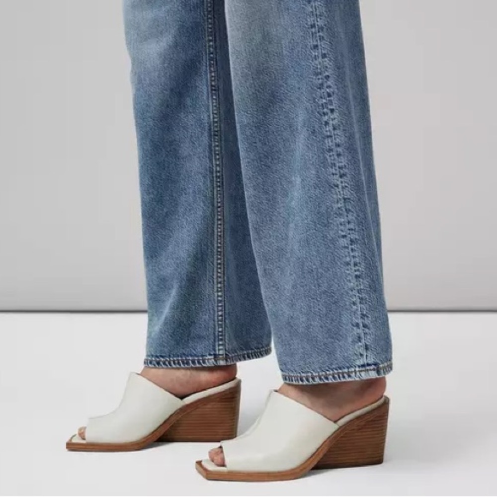 White Leather Wedge Slide Heels - Women's